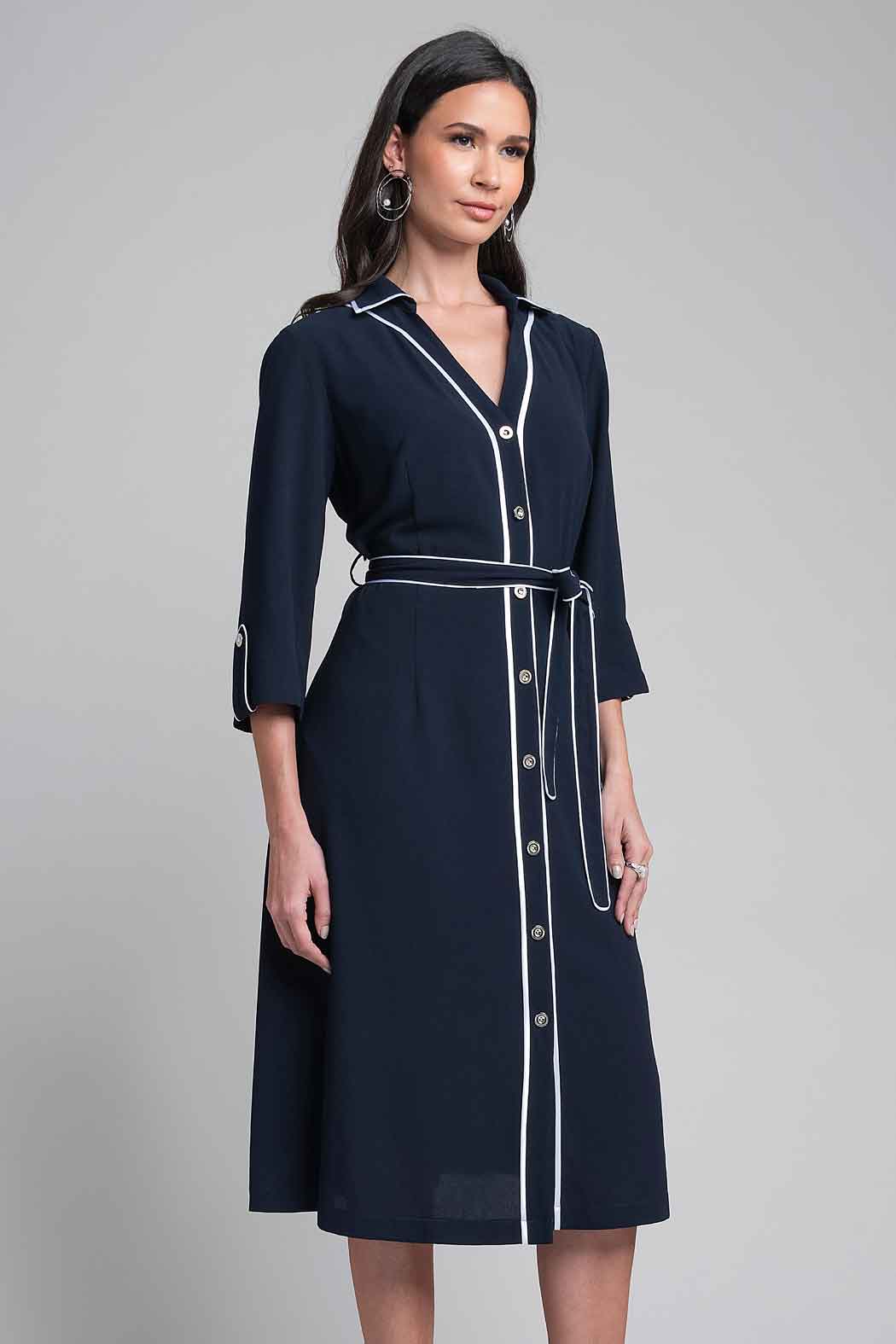 Maxi Vestido Camisero Con Cuello Sport