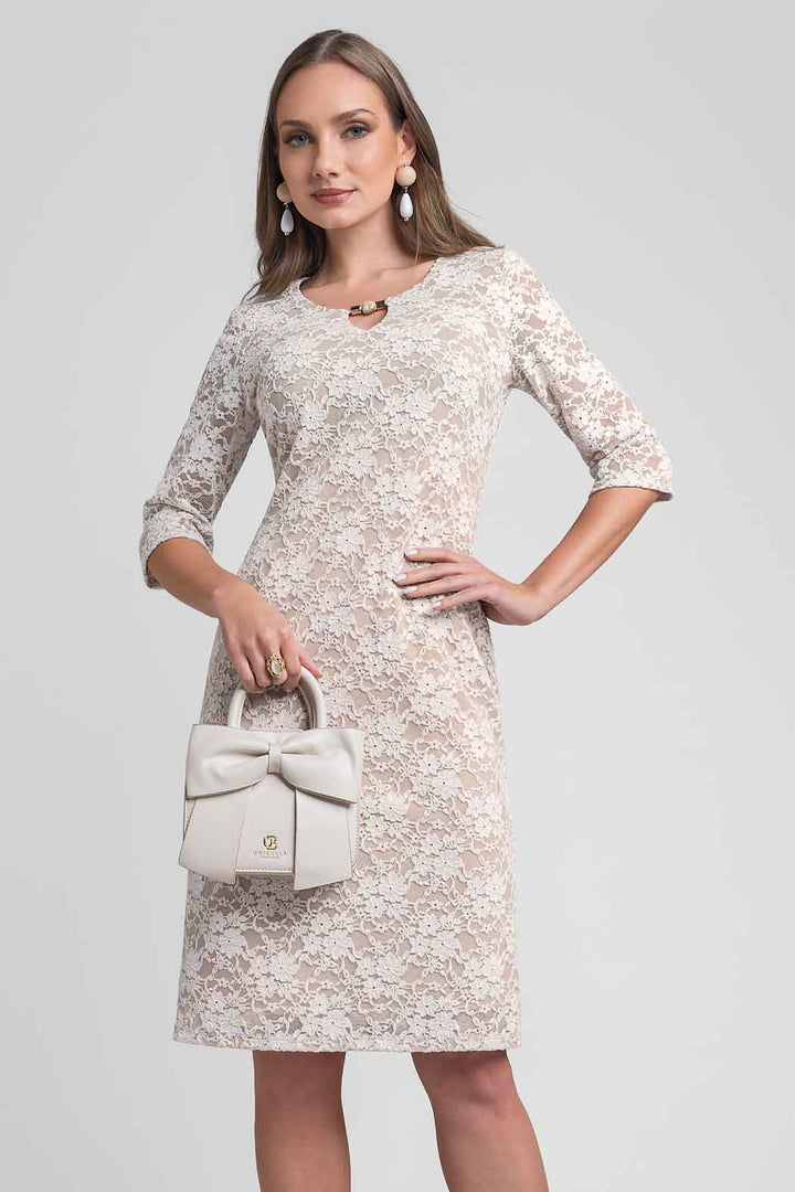 Vestido De Encaje Con Manga 3/4