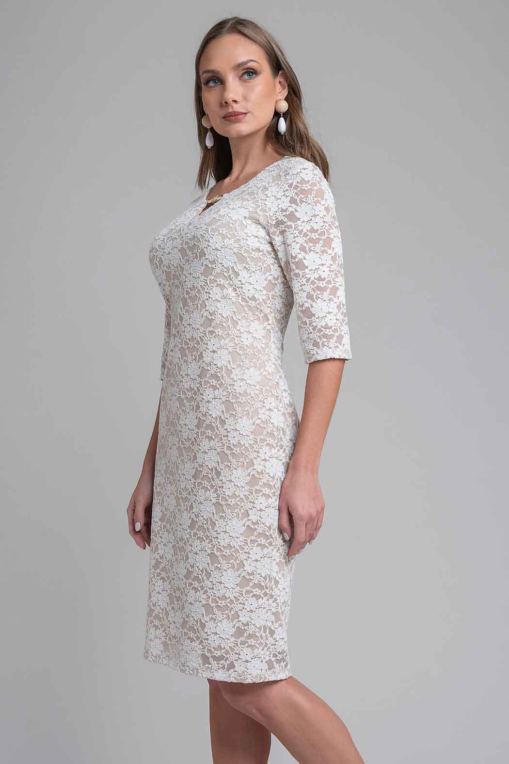 Vestido De Encaje Con Manga 3/4