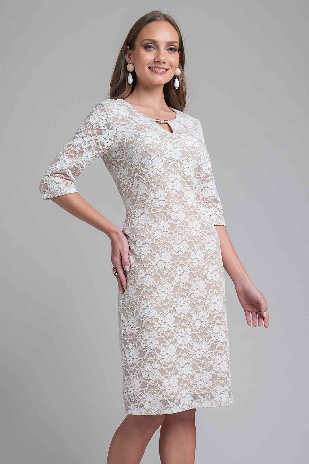 Vestido De Encaje Con Manga 3/4