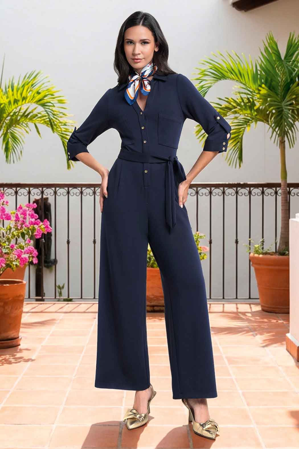 Jumpsuit Liso Con Manga 3/4