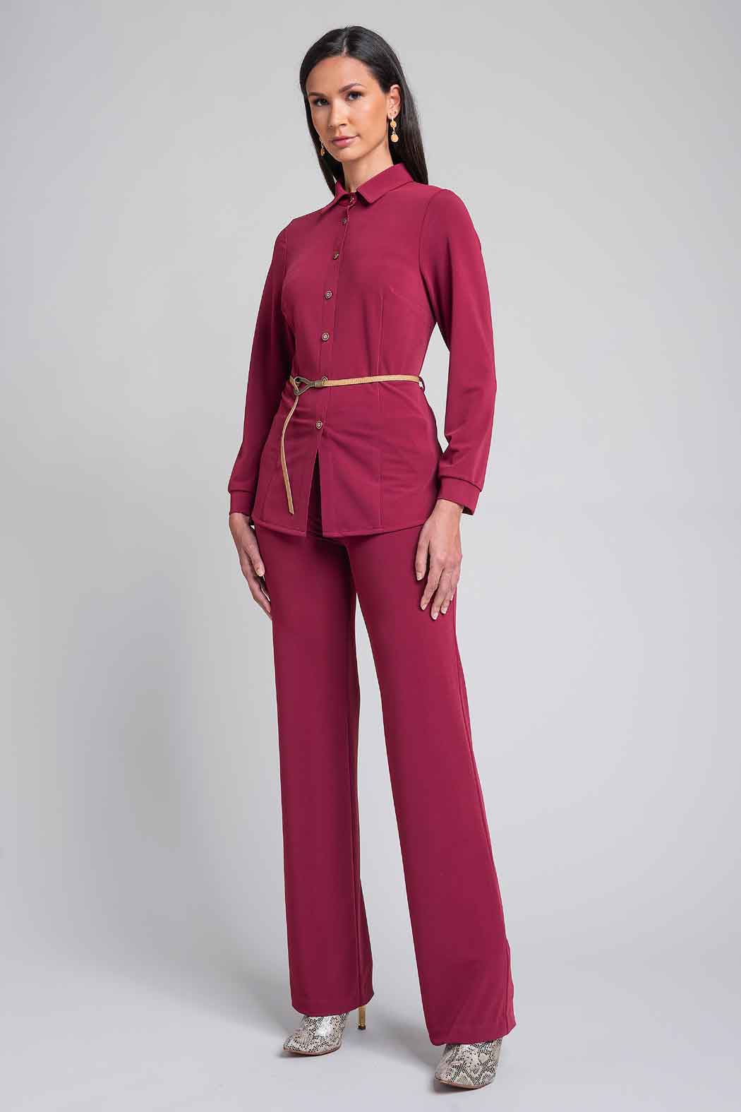 Conjunto De Pantalon Y Blusa Con Cinturon