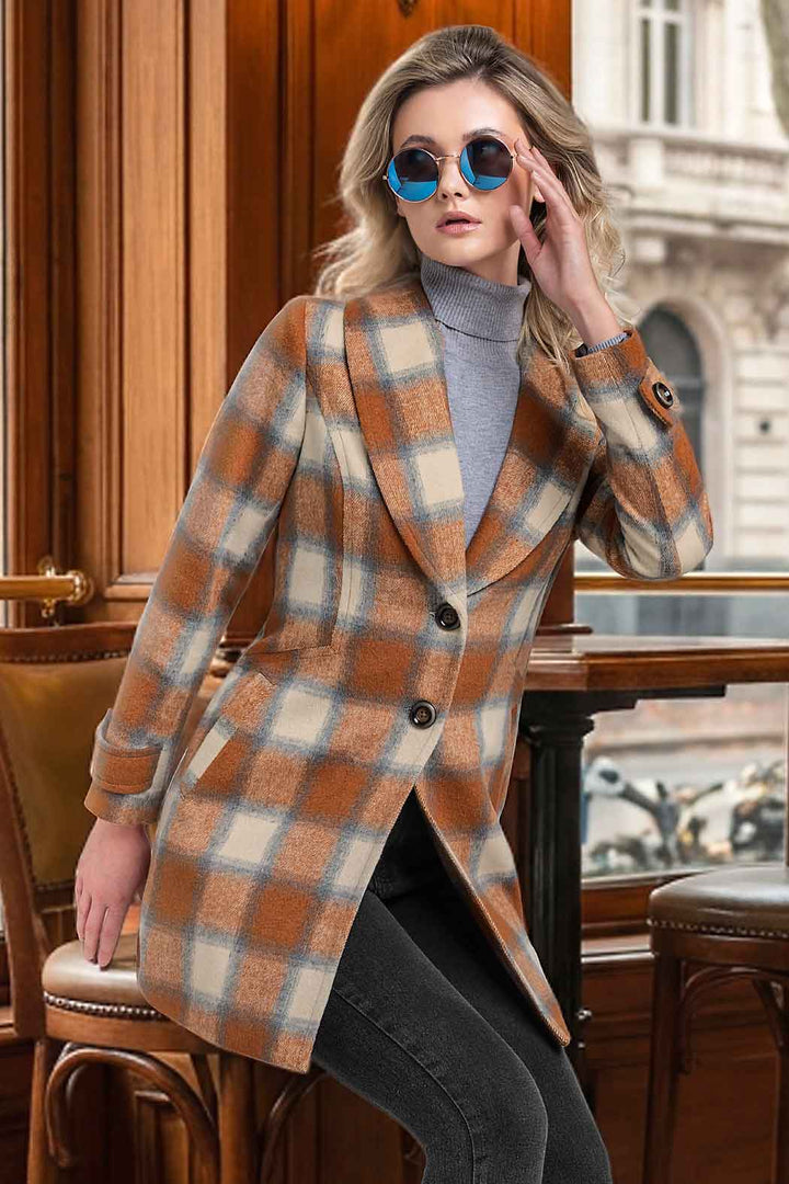 Abrigo Con Estampado De Cuadros Y Solapa