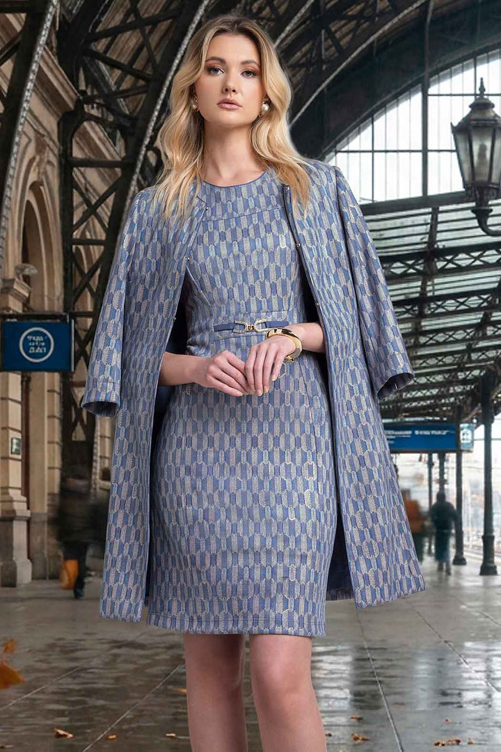 Vestido Con Saco Largo Estampado Geometrico