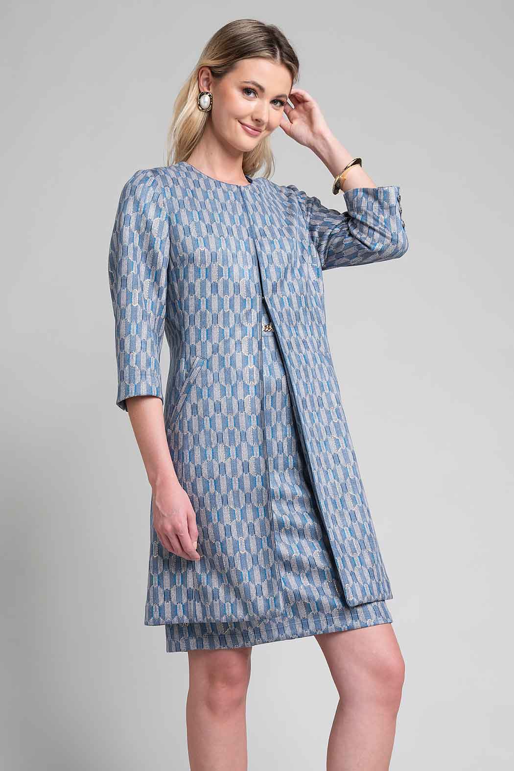 Vestido Con Saco Largo Estampado Geometrico