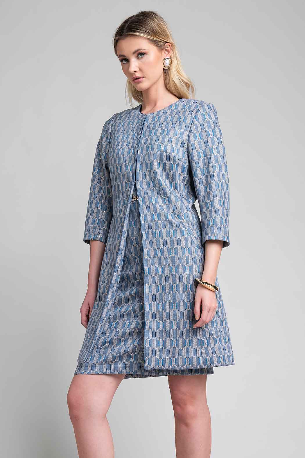 Vestido Con Saco Largo Estampado Geometrico