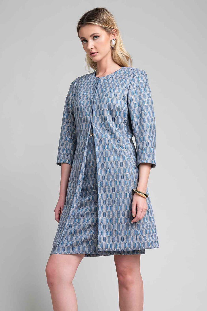 Vestido Con Saco Largo Estampado Geometrico
