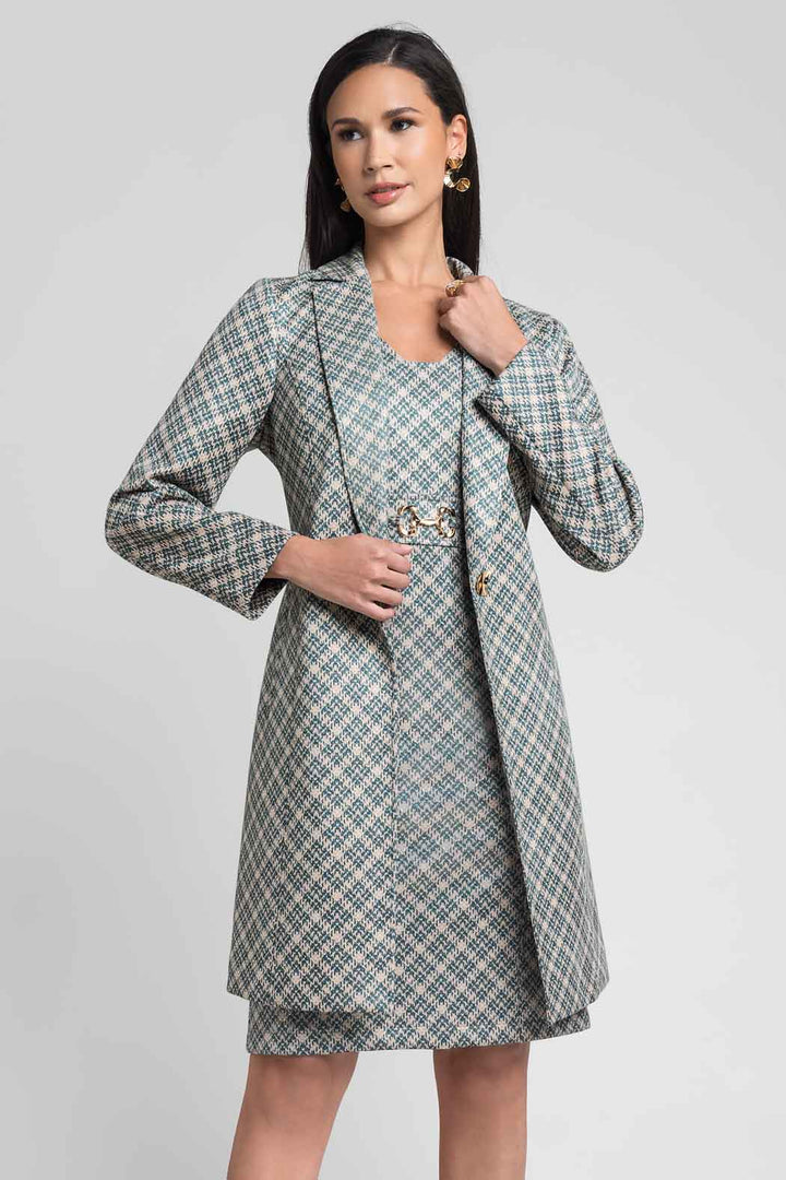 Vestido Con Saco Largo Estampado De Cuadros