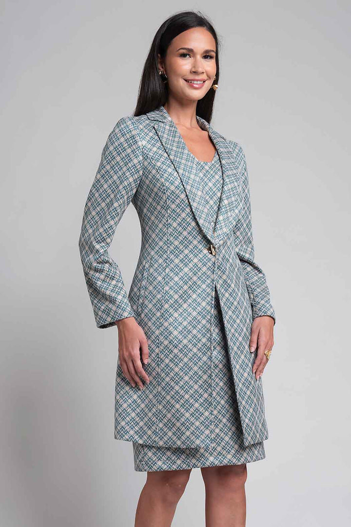 Vestido Con Saco Largo Estampado De Cuadros