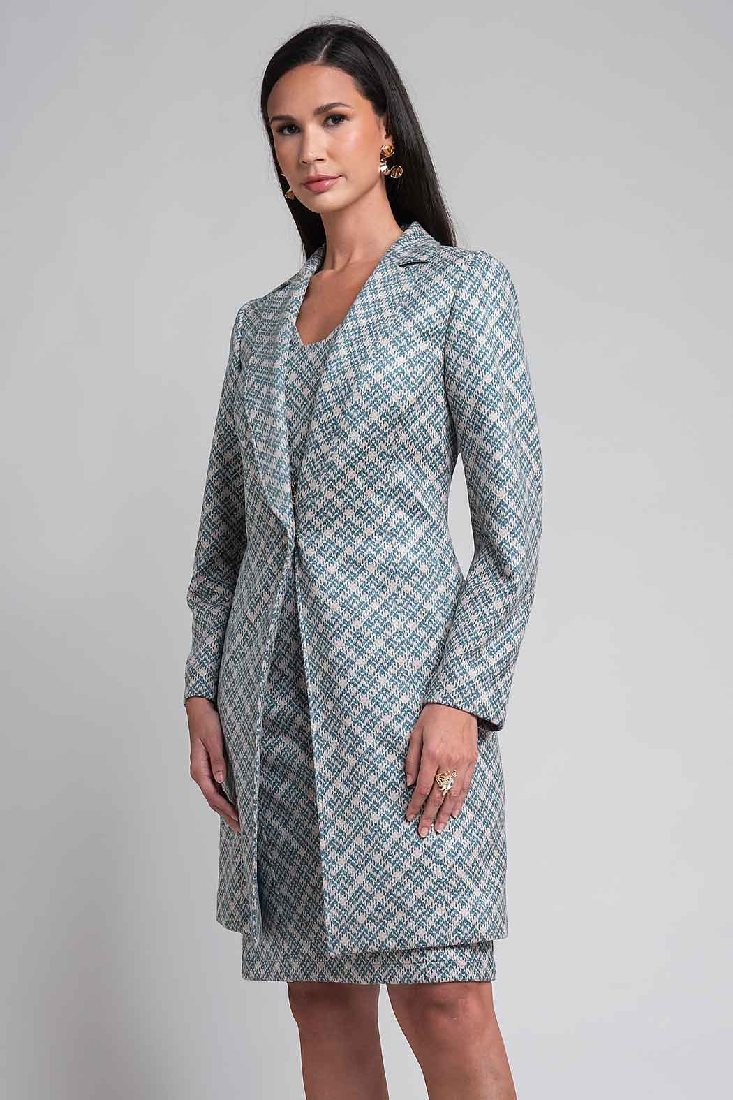 Vestido Con Saco Largo Estampado De Cuadros