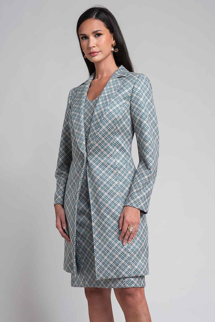 Vestido Con Saco Largo Estampado De Cuadros