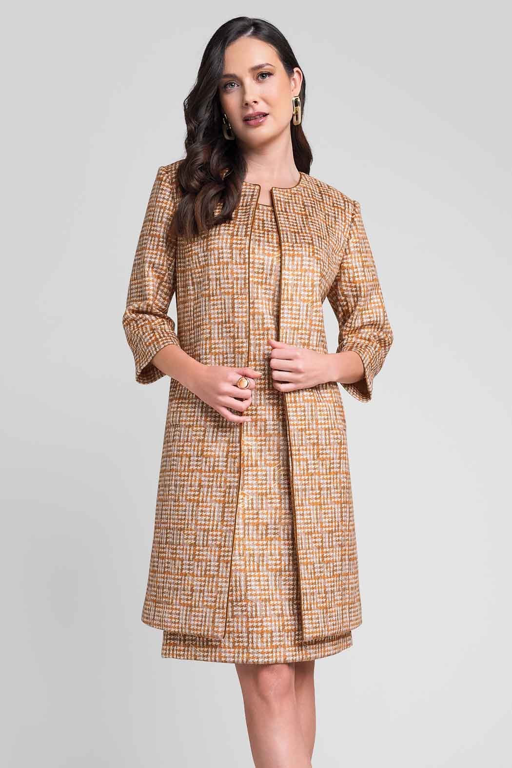 Vestido Con Saco Largo Estampado De Cuadros