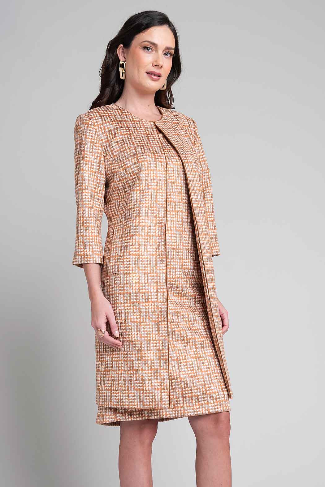 Vestido Con Saco Largo Estampado De Cuadros