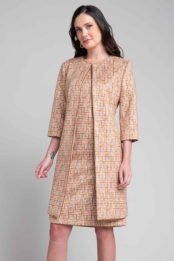 Vestido Con Saco Largo Estampado De Cuadros