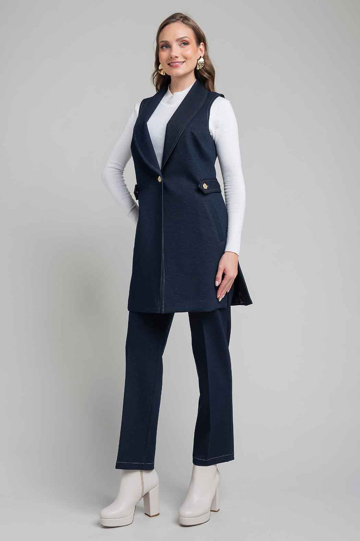 Conjunto De Pantalon Con Chaleco Largo