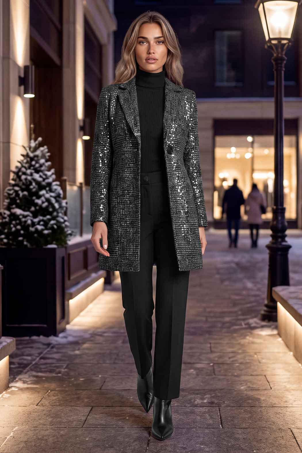 Conjunto De Pantalon Con Saco Largo De Lentejuelas