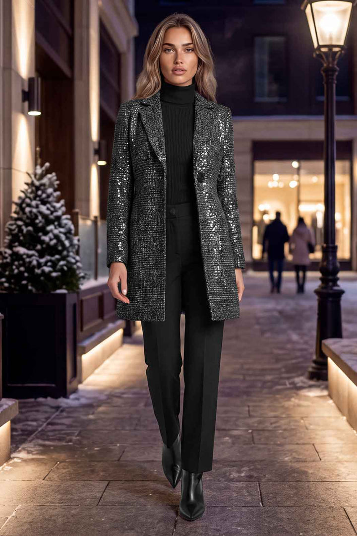 Conjunto De Pantalon Con Saco Largo De Lentejuelas