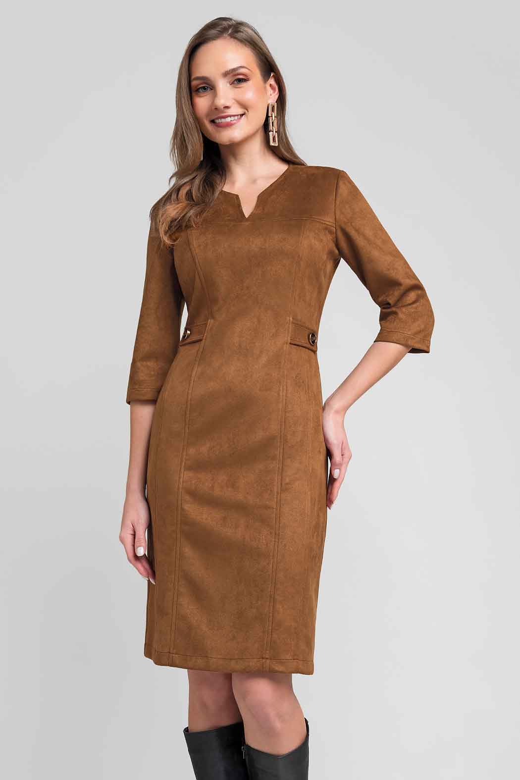 Vestido De Gamusa Con Manga 3/4