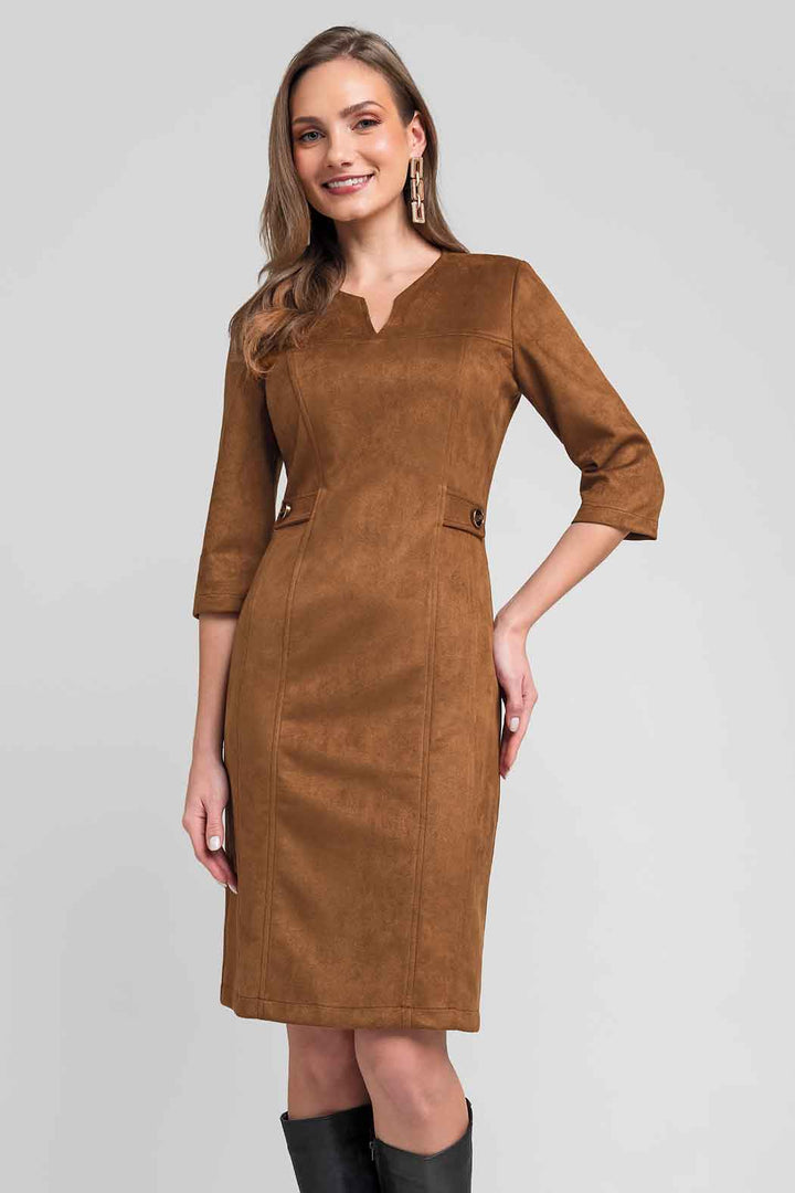 Vestido De Gamusa Con Manga 3/4