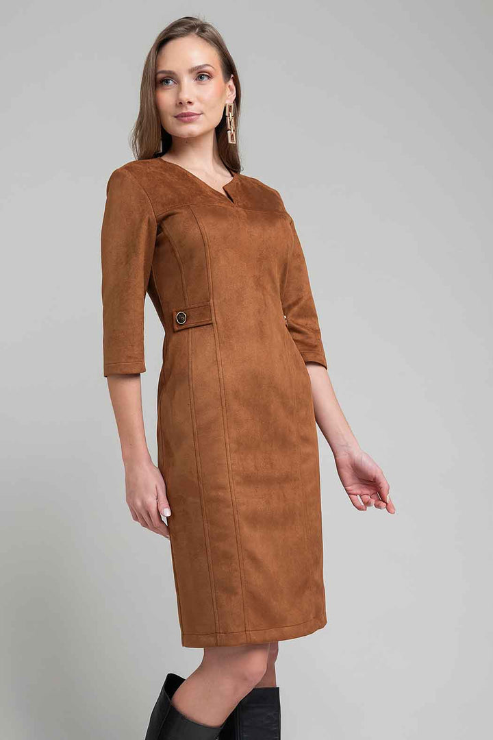 Vestido De Gamusa Con Manga 3/4
