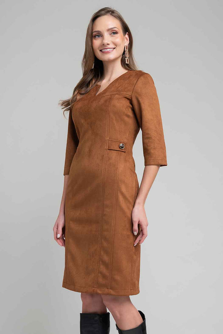 Vestido De Gamusa Con Manga 3/4