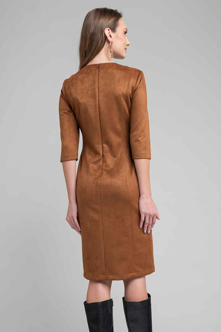 Vestido De Gamusa Con Manga 3/4
