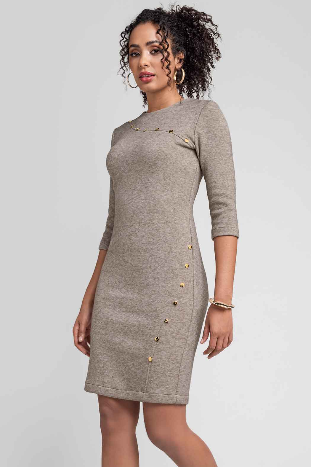 Vestido Jaspeado Con Detalles Dorados