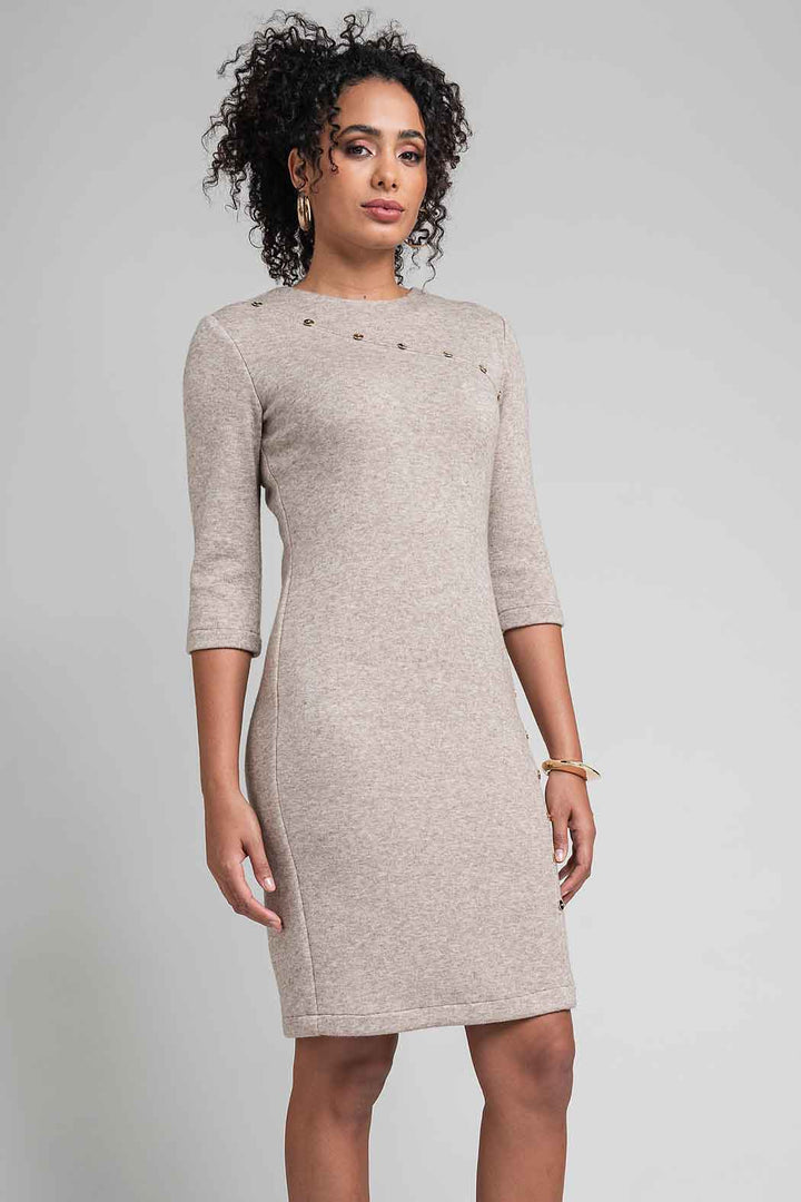 Vestido Jaspeado Con Detalles Dorados