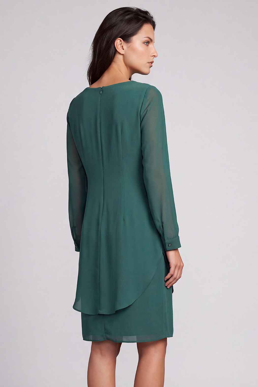 Vestido Liso Con Tranparencia En Mangas