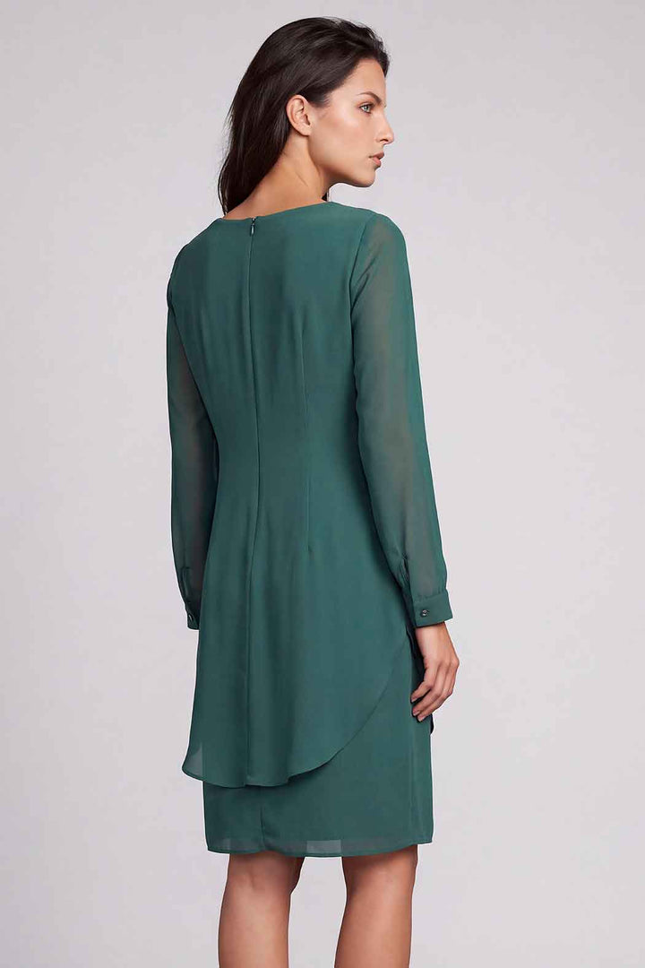 Vestido Liso Con Tranparencia En Mangas