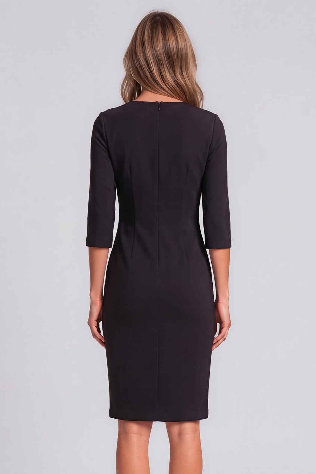Vestido Bicolor Con Detalles Dorados En Cintura