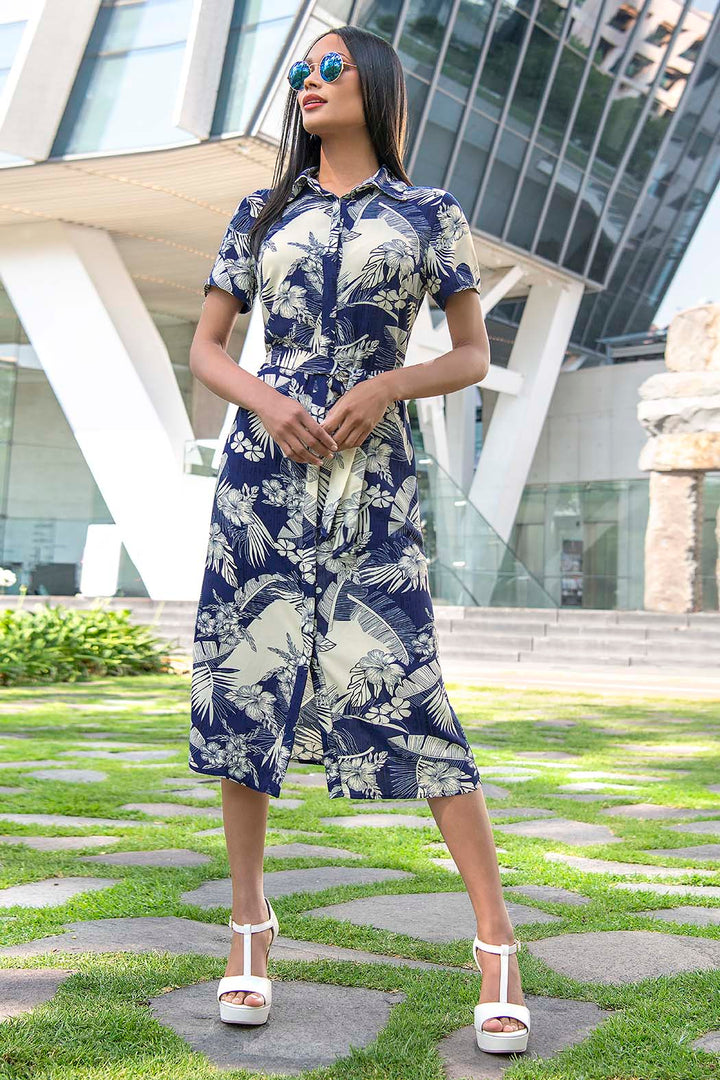 Vestido Camisero Con Estampado De Flores