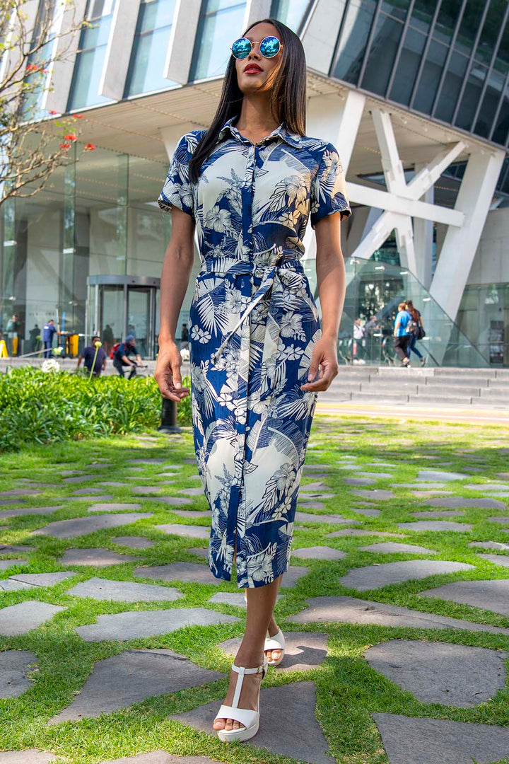 Vestido Camisero Con Estampado De Flores