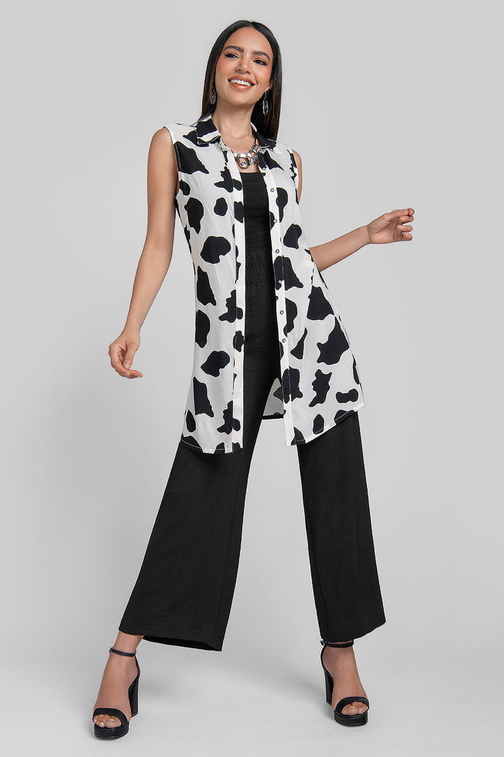 Conjunto De Pantalon Con Bluson Estampado Y Botones Al Frente