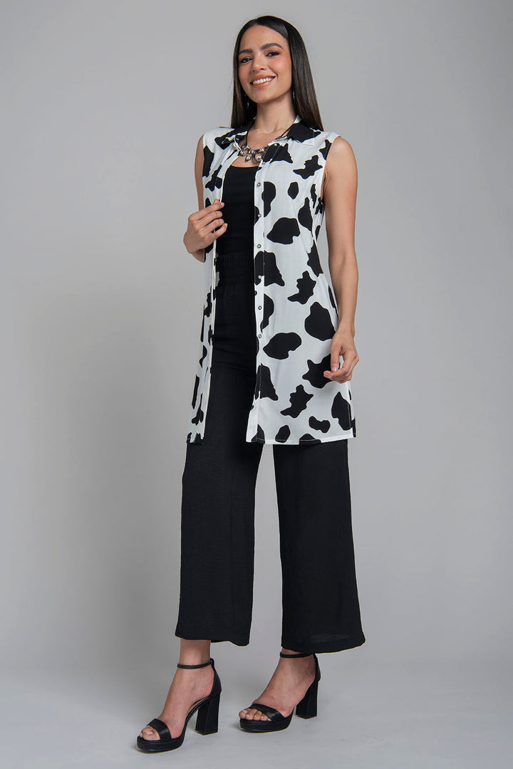 Conjunto De Pantalon Con Bluson Estampado Y Botones Al Frente