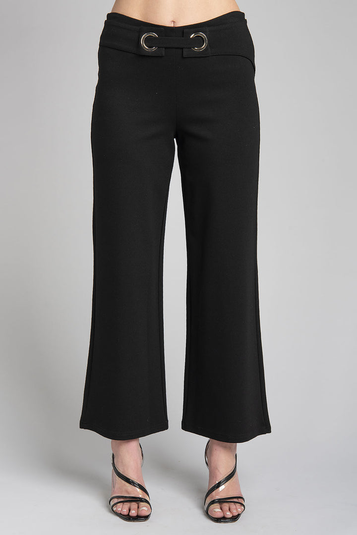 Pantalon Amplio Con Detalle En Cintura De Ojillos Dorados
