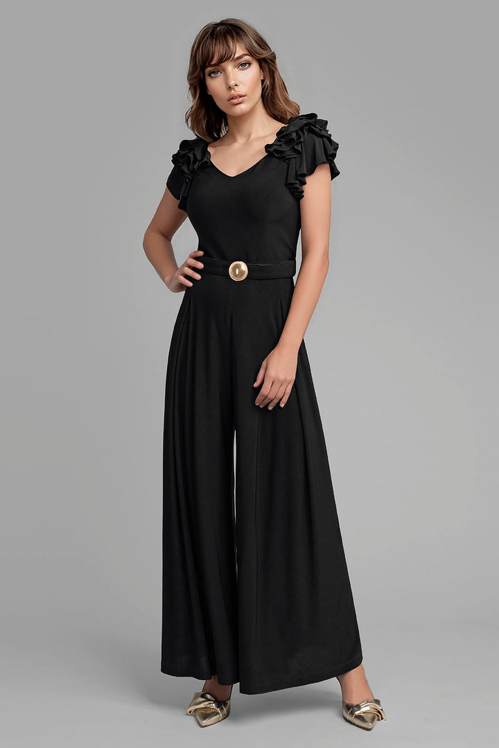 Jumpsuit Con Olanes En Mangas Y Cuello V