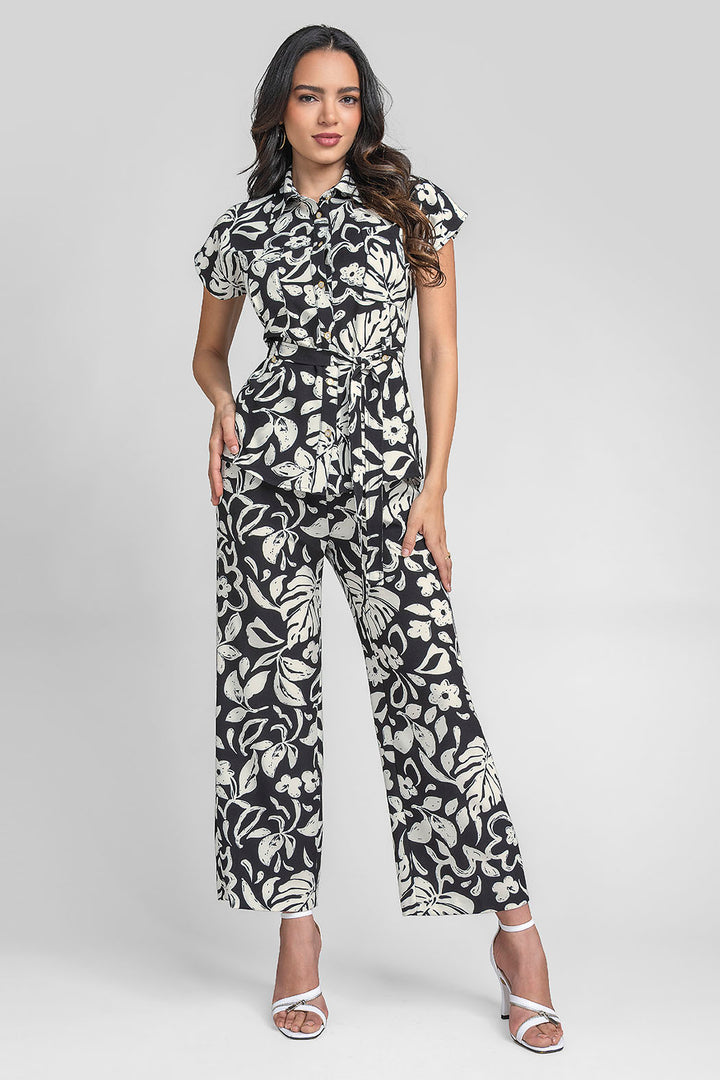 Conjunto De Pantalon Y Blusa Con Estampado De Flores