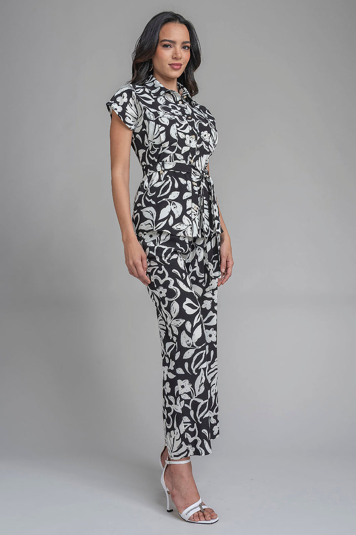 Conjunto De Pantalon Y Blusa Con Estampado De Flores