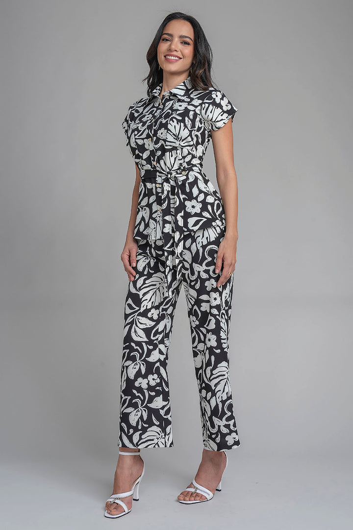 Conjunto De Pantalon Y Blusa Con Estampado De Flores