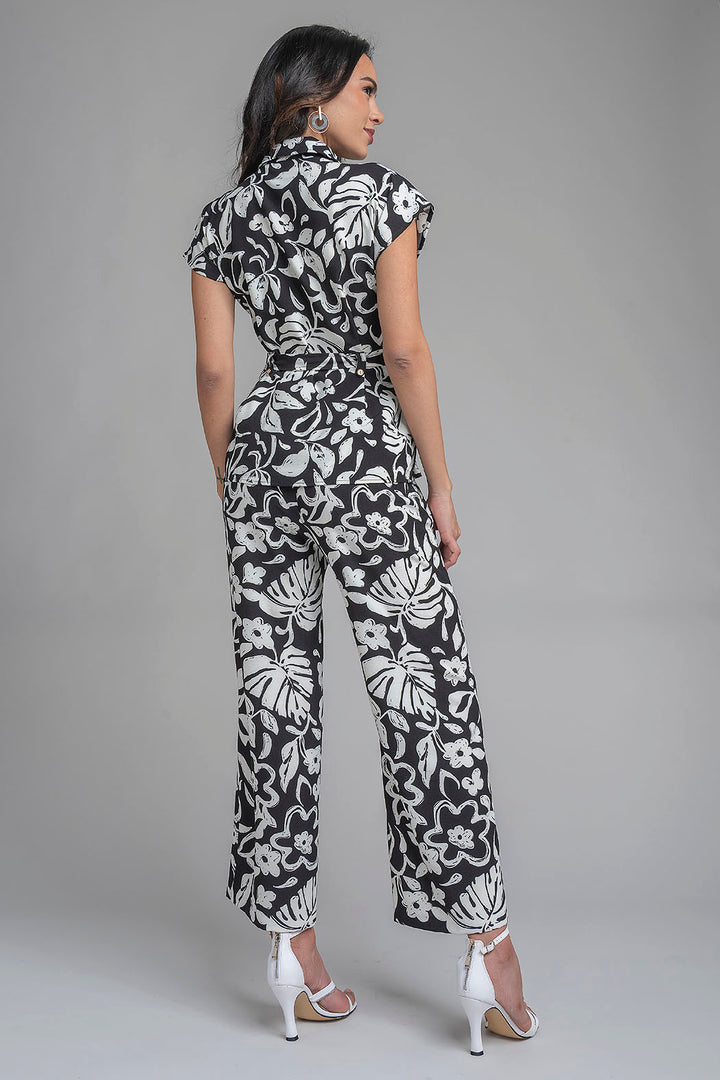 Conjunto De Pantalon Y Blusa Con Estampado De Flores