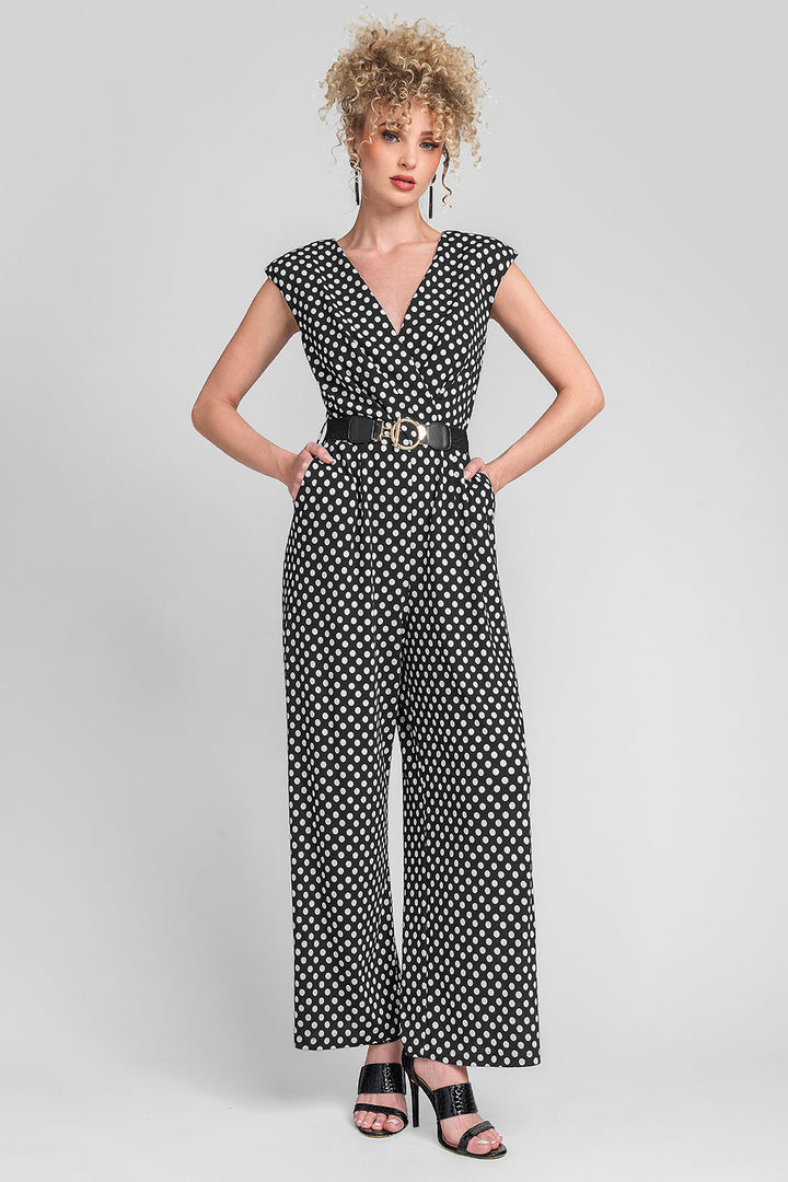 Jumpsuit De Lunares Con Cinturon