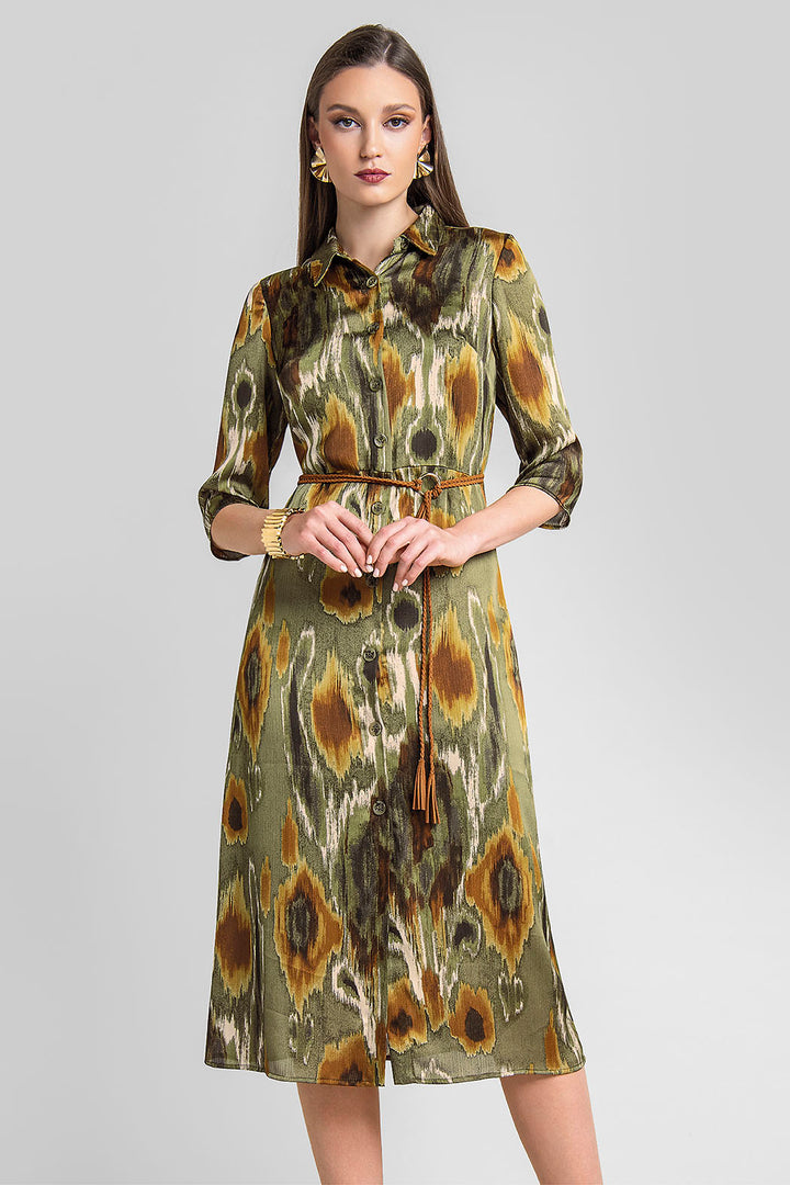 Vestido Estampado Con Manga Larga Y Cuello Sport