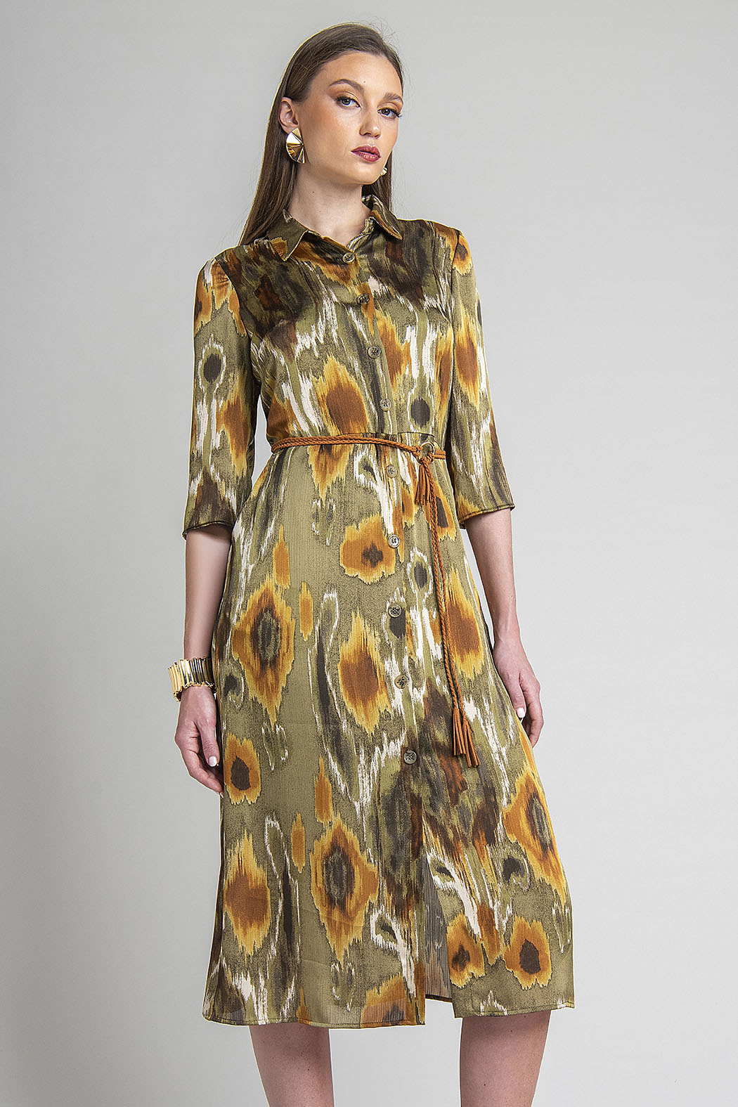 Vestido Estampado Con Manga Larga Y Cuello Sport