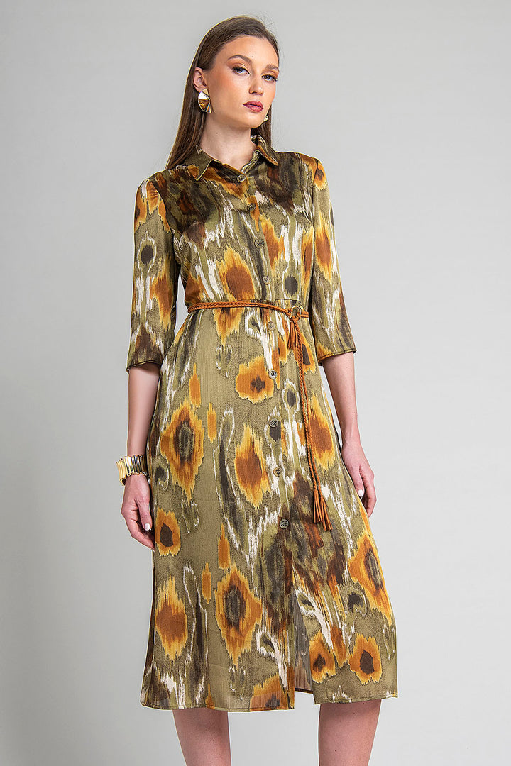 Vestido Estampado Con Manga Larga Y Cuello Sport