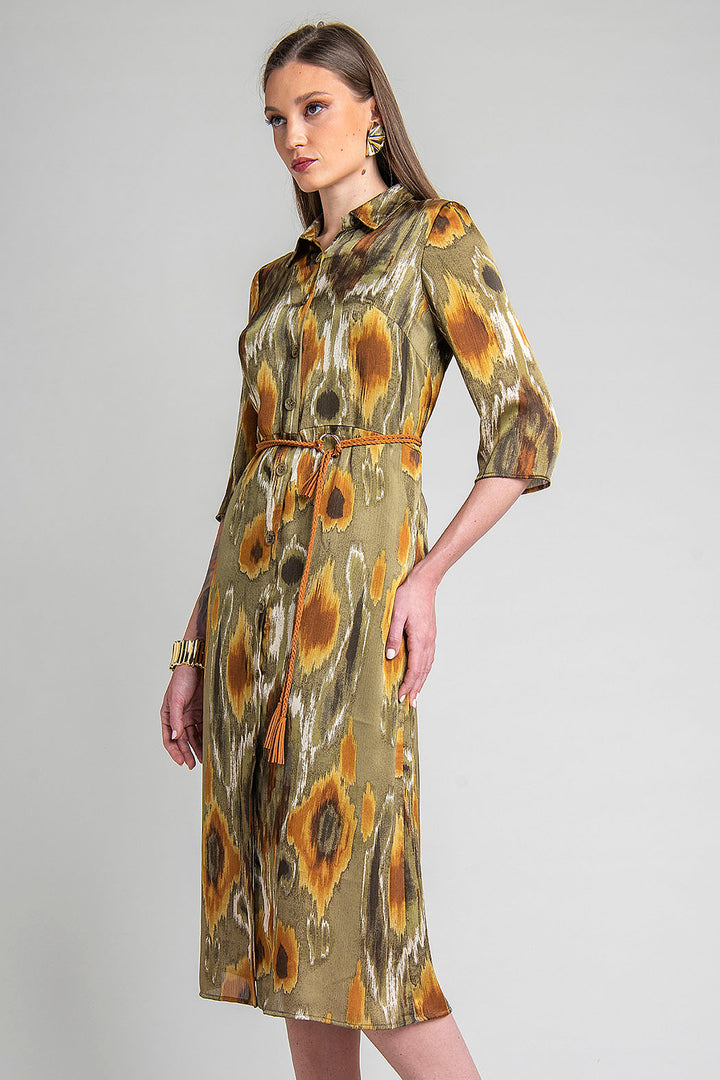 Vestido Estampado Con Manga Larga Y Cuello Sport