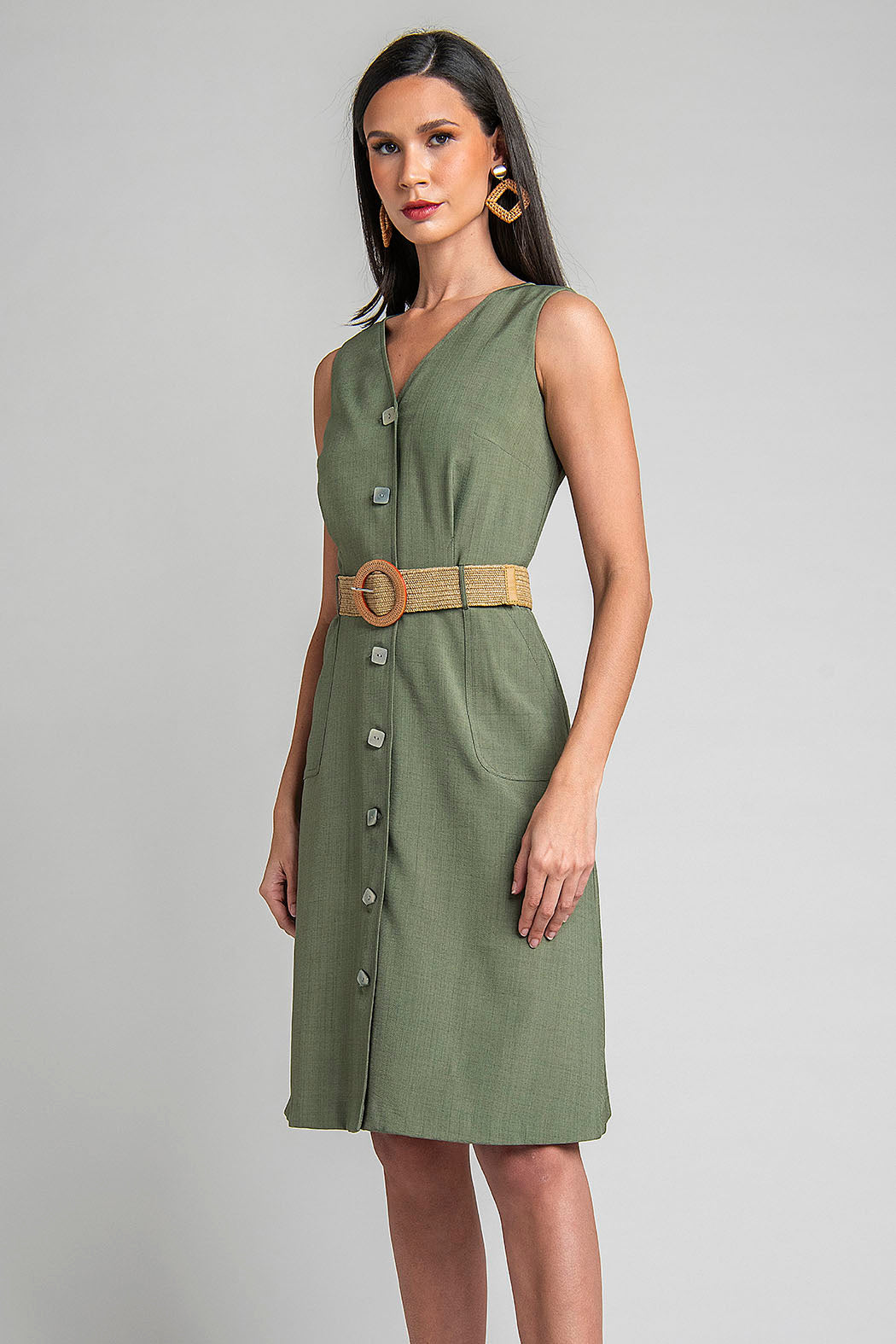 Vestido Liso Con Cuello V