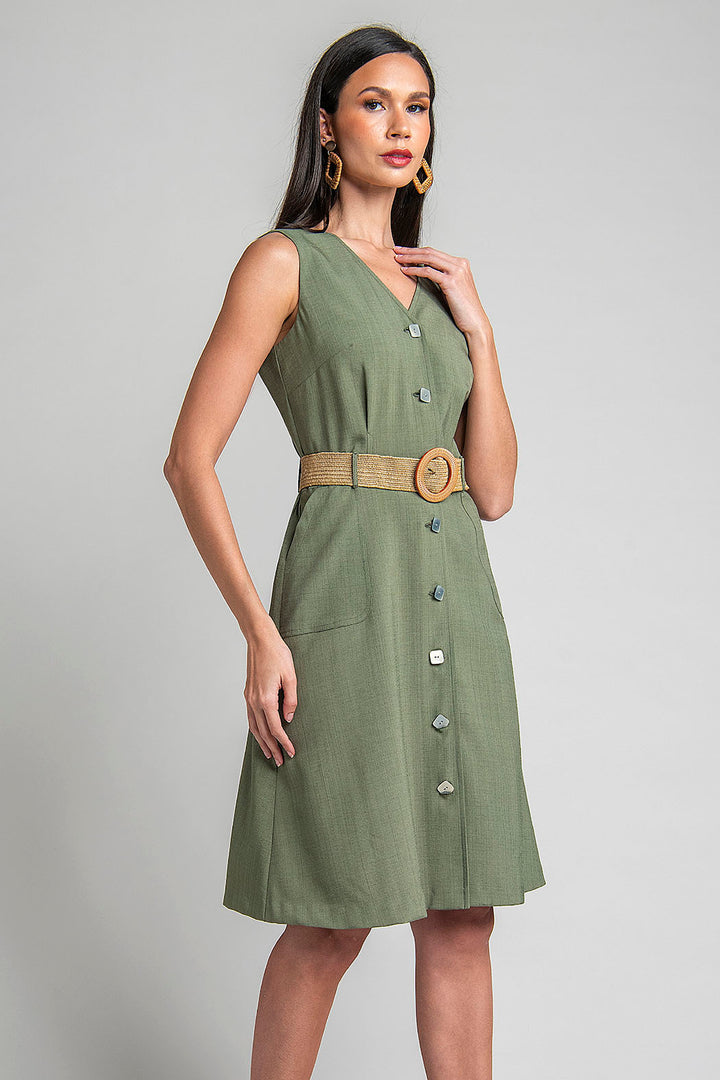 Vestido Liso Con Cuello V