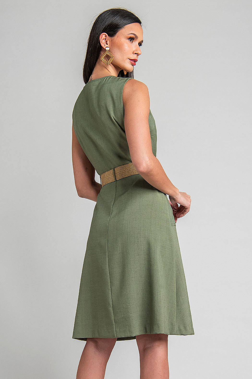 Vestido Liso Con Cuello V