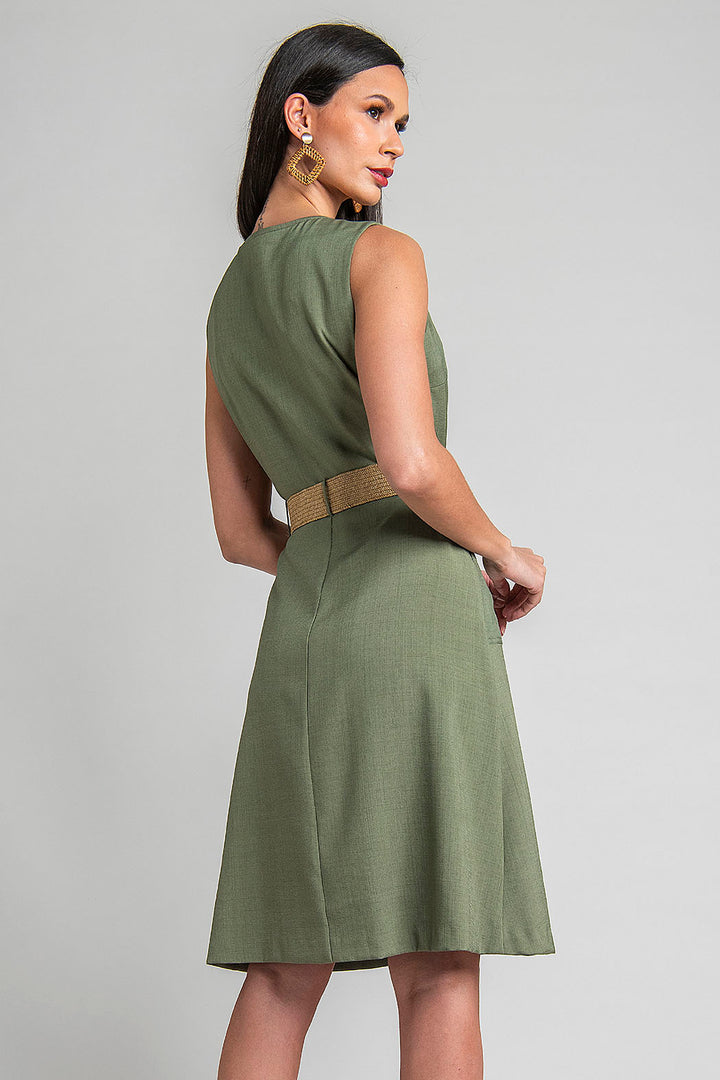 Vestido Liso Con Cuello V